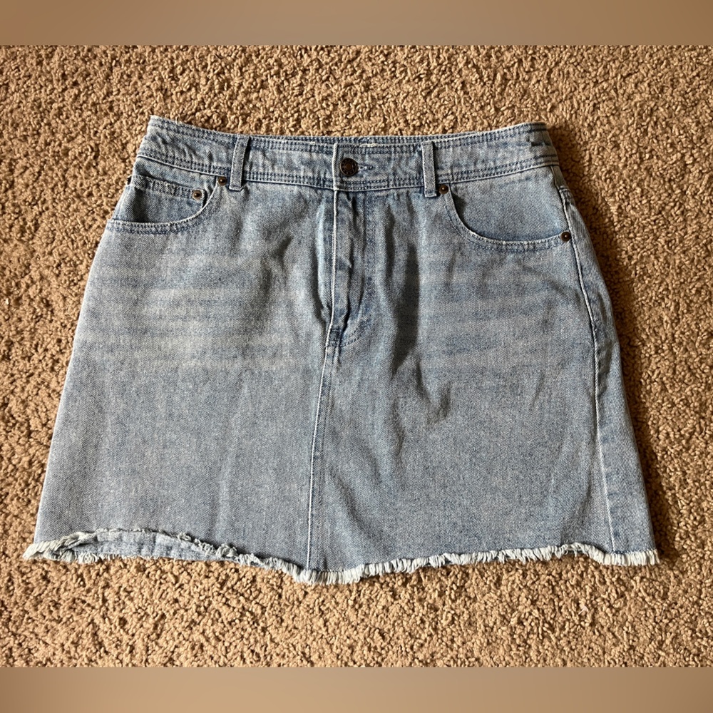 POPSUGAR Women’s Denim Mini Skirt Size 12 – Raw Hem Casual Blue Jean Skirt